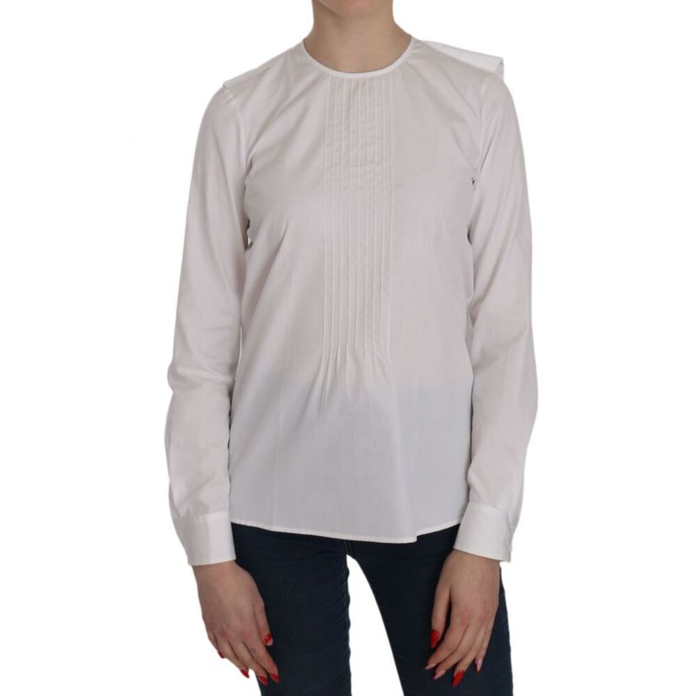 Dsquared² White Crew Neck Long Sleeve Cotton Women's Blouse